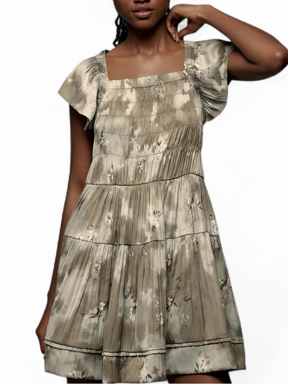 NWT Anthropologie Flutter-Sleeve Square-Neck Dress 🌿🤍